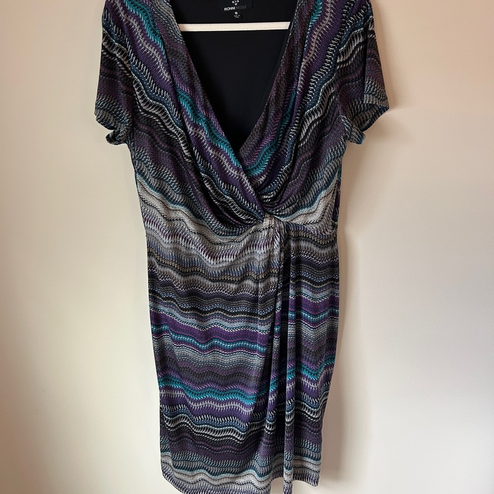 Ronni Nicole Purple, Blue and Grey Wave Pattern Mini Dress